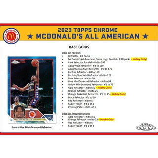 2023 McDonalds All American Chrome Basketball Hobby PACK
