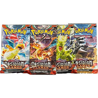 Light up your late-night battles with the Pokémon: Obsidian Flame Booster Box! Red-hot embers and pitch-black nights, power-packed Charizard ex, and sparkly Terastal phenomenons combine to bring you EX-traordinary new possibilities like type-switching Tyranitar, and superpower-wielding Dragonite ex and Greedent ex! Get ready to burn up the battlefield!  10 Cards per Pack