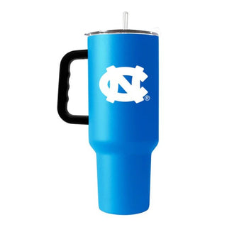 Tumbler: UNC Tar Heels 40oz - Powder Coat FlipsideCheer on the Tar Heels with this 40oz Tumbler! Vacuum insulated and double walled stainless steel, this tumbler sports a stylish powder-coat finish and will keep your beverages cold all day. An ergonomic handle and slip-lock lid ensures easy holding and a no-spill experience. Don't worry about refilling - this extra-large cup can handle it! Includes a reusable straw for your hydration goals, outdoor adventures, and journeys. Show your Tar Heel pride!
