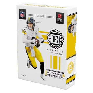 Experience the thrill of opening a 2022 Panini Encased Football Hobby Box! Each box contains 5 cards per pack which includes 1 Encased Autograph and 1 Additional Autograph, 2 Memorabilia Cards, and 1 Base or Parallel. Look for on-card autographs featuring top rookies from the 2022 NFL Draft Class, and oversized memorabilia cards such as Choice Materials, Substantial Rookie Swatches and Gamers Jumbo Jerseys, for an exciting and unforgettable opening experience!