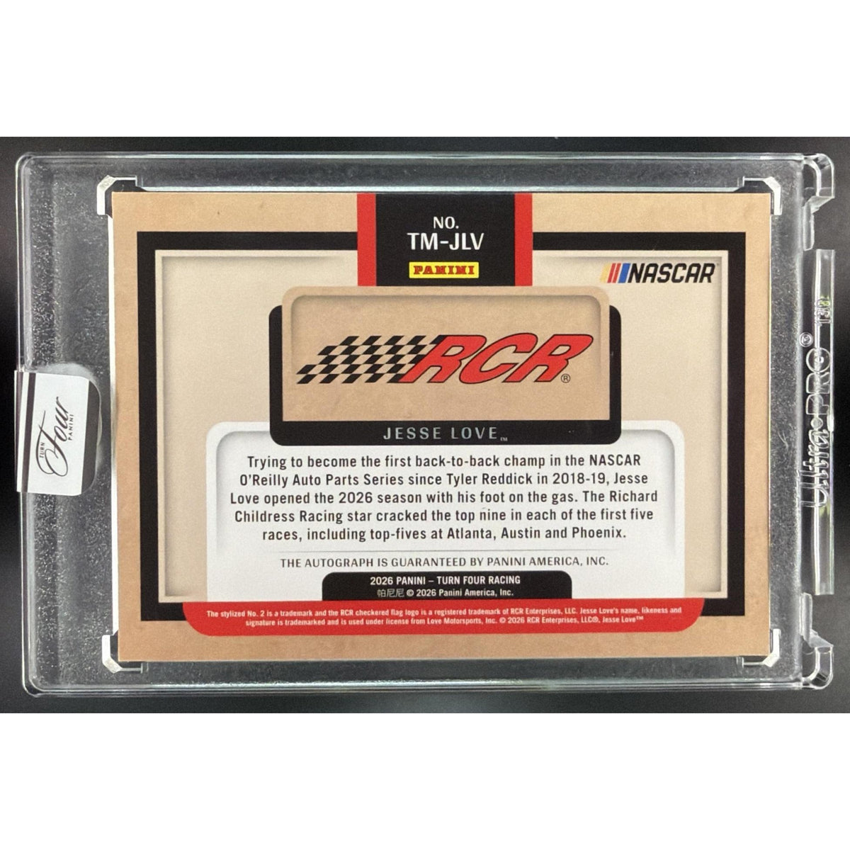 2026 Panini Four Racing Jesse Love #TM-JLV Teams Icon Signatures 14/25 Non-Graded