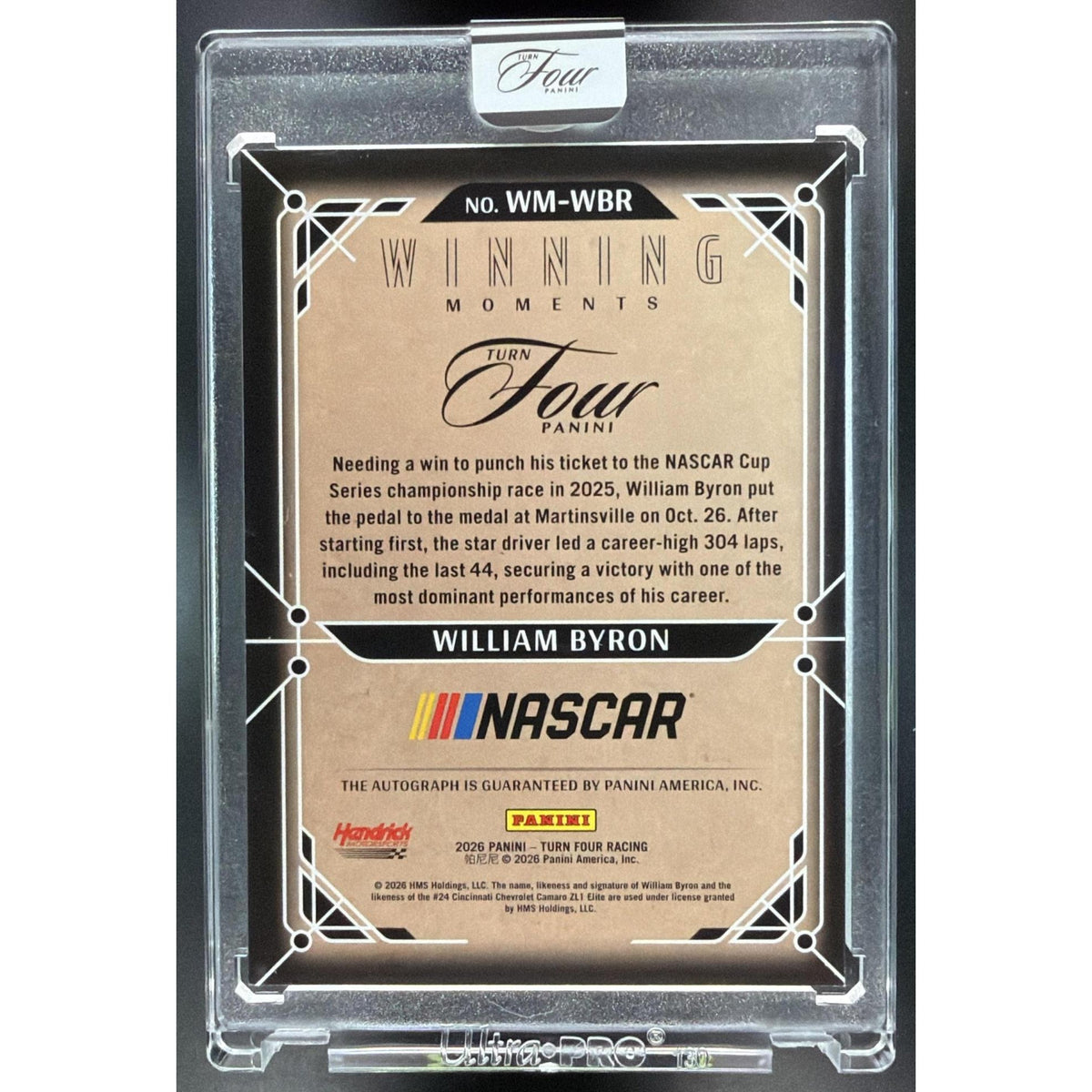 2026 Panini Four Racing William Byron #WM-WBR Autographed 09/10 Non-Graded