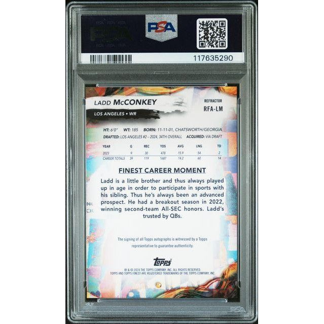 Ladd McConkey 2024 Topps Finest Rookie AU-Ref PSA/DNA Certified #RFALM PSA 10