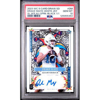 Drake Maye 2023 WC 5 Card Draw SD - White Jsy - W JKR AU-SORK-Black 1/1 #DM - PSA 10