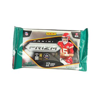 Panini Prizm 2025 NFL trading card pack with a football player on the front.