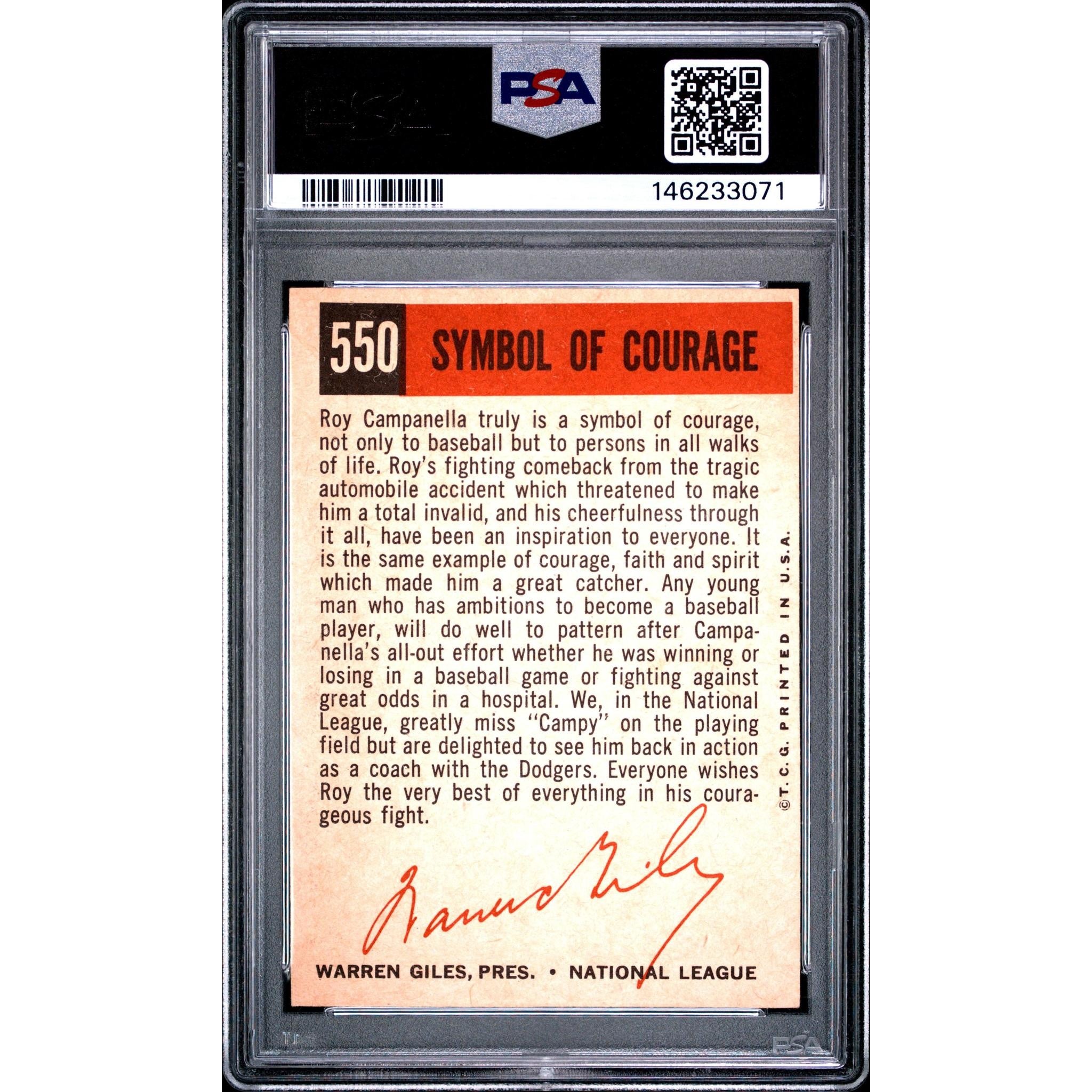 Roy Campanella 1959 Topps Symbol of Courage #550 PSA 7
