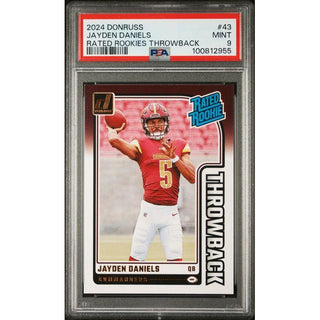 Jayden Daniels 2024 Panini Donruss Rated Rookies Throwback #43 – PSA 9