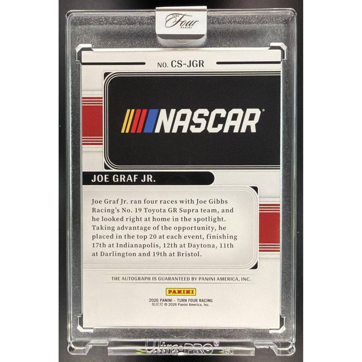 2026 Panini Turn Four Racing Center Stage Joe Graf Jr. #CS-JGR Autograph 21/75 Non-Graded