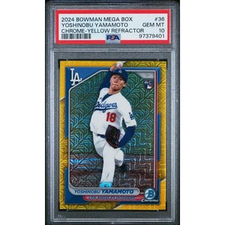 Yoshinobu Yamamoto 2024 Bowman Mega Box Chrome Yellow Refractor #36 PSA 10