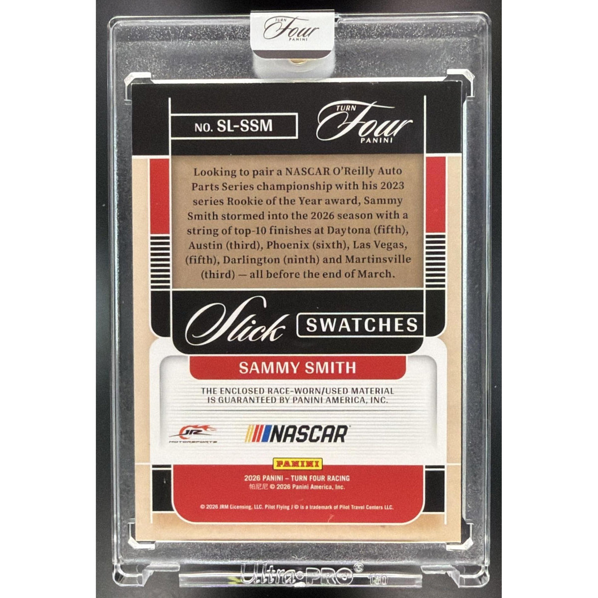 2026 Panini Four Racing Sammy Smith #SL-SSM Slick Swatches 15/20 Non-Graded
