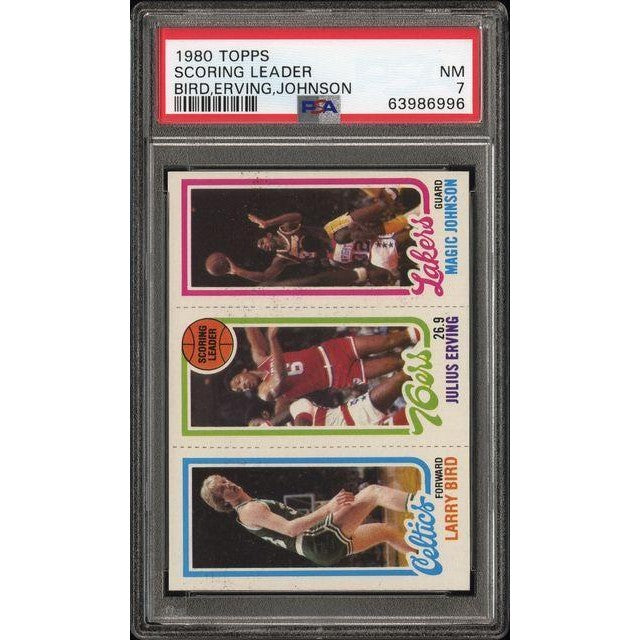 Larry Bird, Julius Erving, Magic Johnson 1980 Topps Scoring Leaders - PSA 7