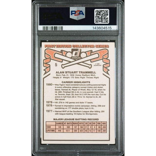 Alan Trammel 1981 Donruss PSA/DNA Certified Auto. #5 PSA 7