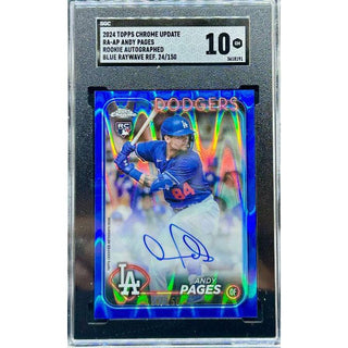 Andy Pages 2024 Topps Chrome Update Rookie Autograph Blue Raywave Refractor #RA-AP SGC 10