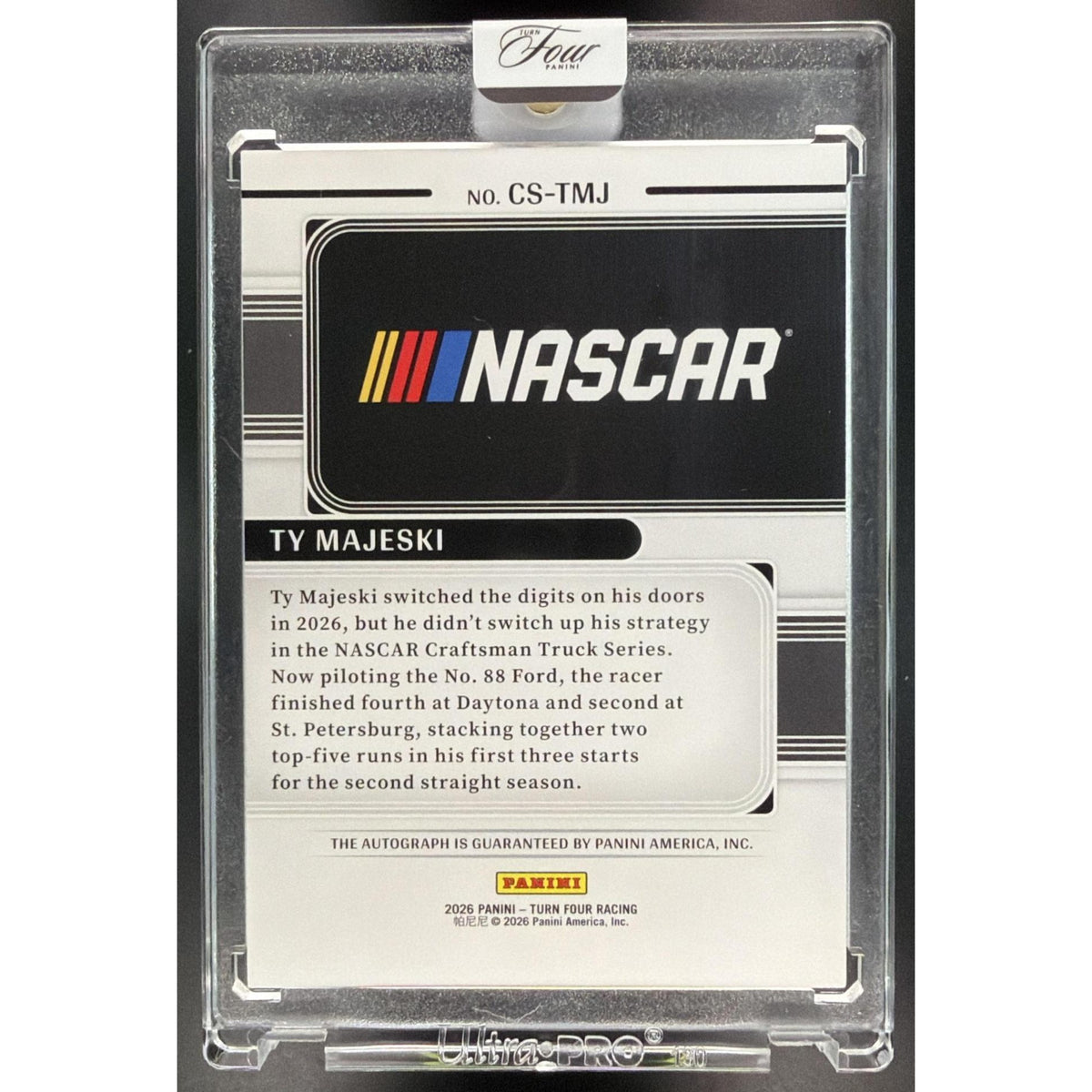 2026 Panini Four Racing Ty Majeski #CS-TMJ Center Stage 10/10 Non-Graded
