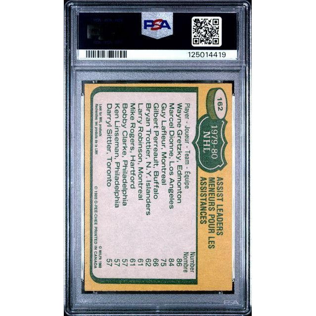 1980 O-Pee-Chee #162 Assist Leaders Gretzky/Dionne/LaFleur PSA 8