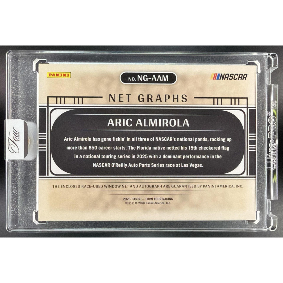 2026 Panini Four Racing Aric Almirola #NG-AAM Race-Used Driver Net 05/49 Non-Graded