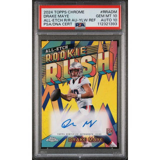 Drake Maye 2024 Topps Chrome All-Etch-R/R AU-YLW REF PSA/DNA CERTIFIED #RRADM PSA 10