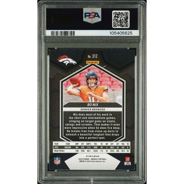 Bo Nix 2024 Panini Mosaic Football Reactive Blue #312 PSA 10
