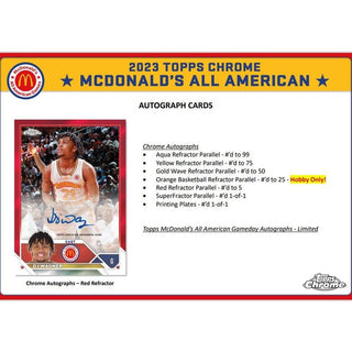 2023 McDonalds All American Chrome Basketball Hobby PACK