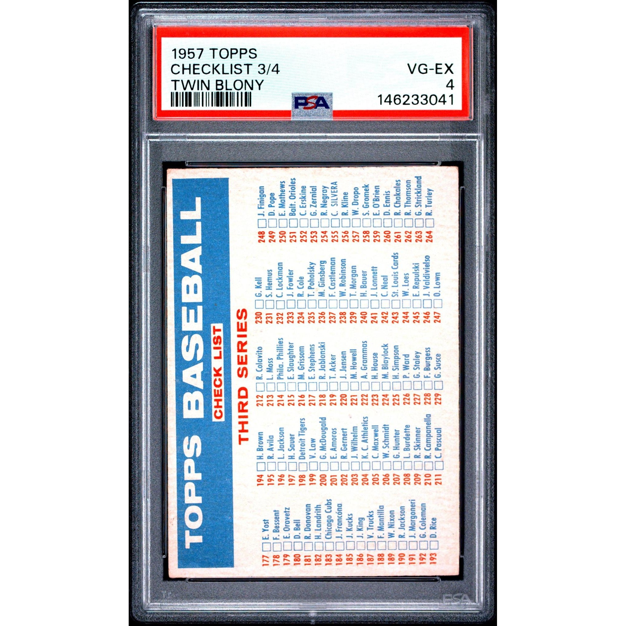 Checklist 3/4 1957 Topps Twin Blony PSA 4