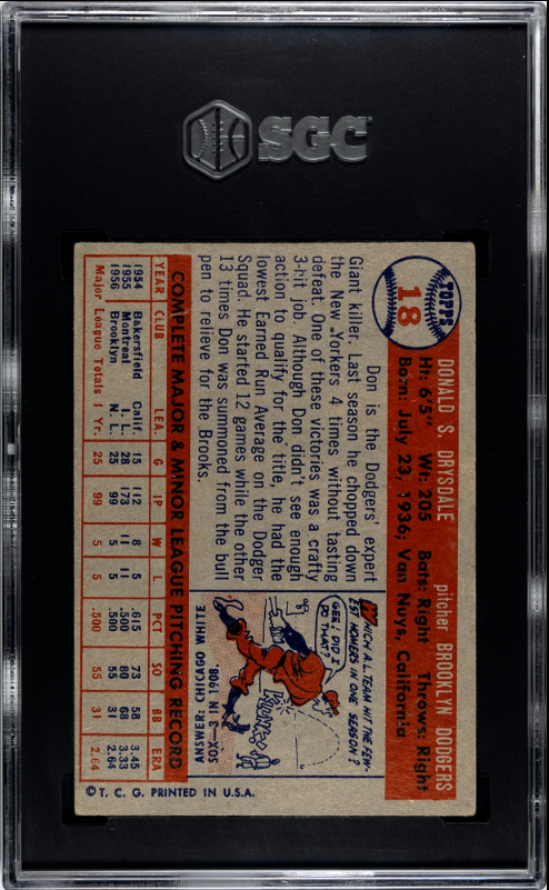 Don Drysdale 1957 Topps #18 SGC 2