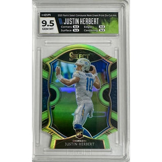 Justin Herbert 2020 Panini Select Concourse Neon Green Prizm Die-Cut #44 HGA 9.5