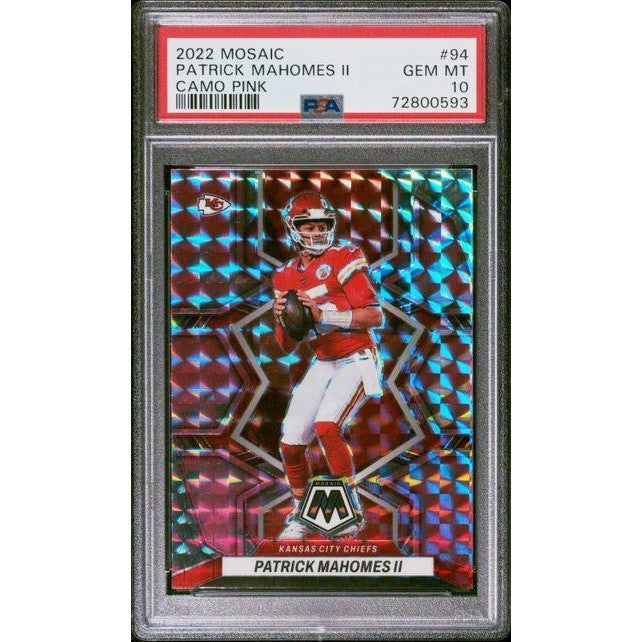 Patrick Mahomes 2022 Panini Mosaic Pink Camo #94 PSA 10