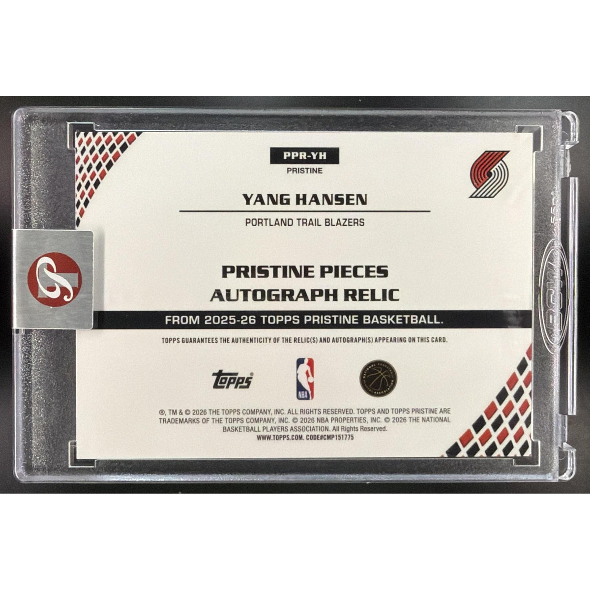 2025-26 Topps Pristine Basketball Yang Hansen Pristine Pieces Autograph Blue 6/75 #PPR-YH Rookie Card- Non-Graded
