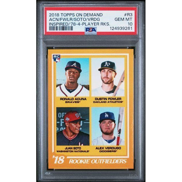 Ronald Acuna Jr, Dustin Fowler, Juan Soto, Alex Verdugo 2018 Topps On Demand Baseball '78 4 Player Rookies #R3 PSA 10