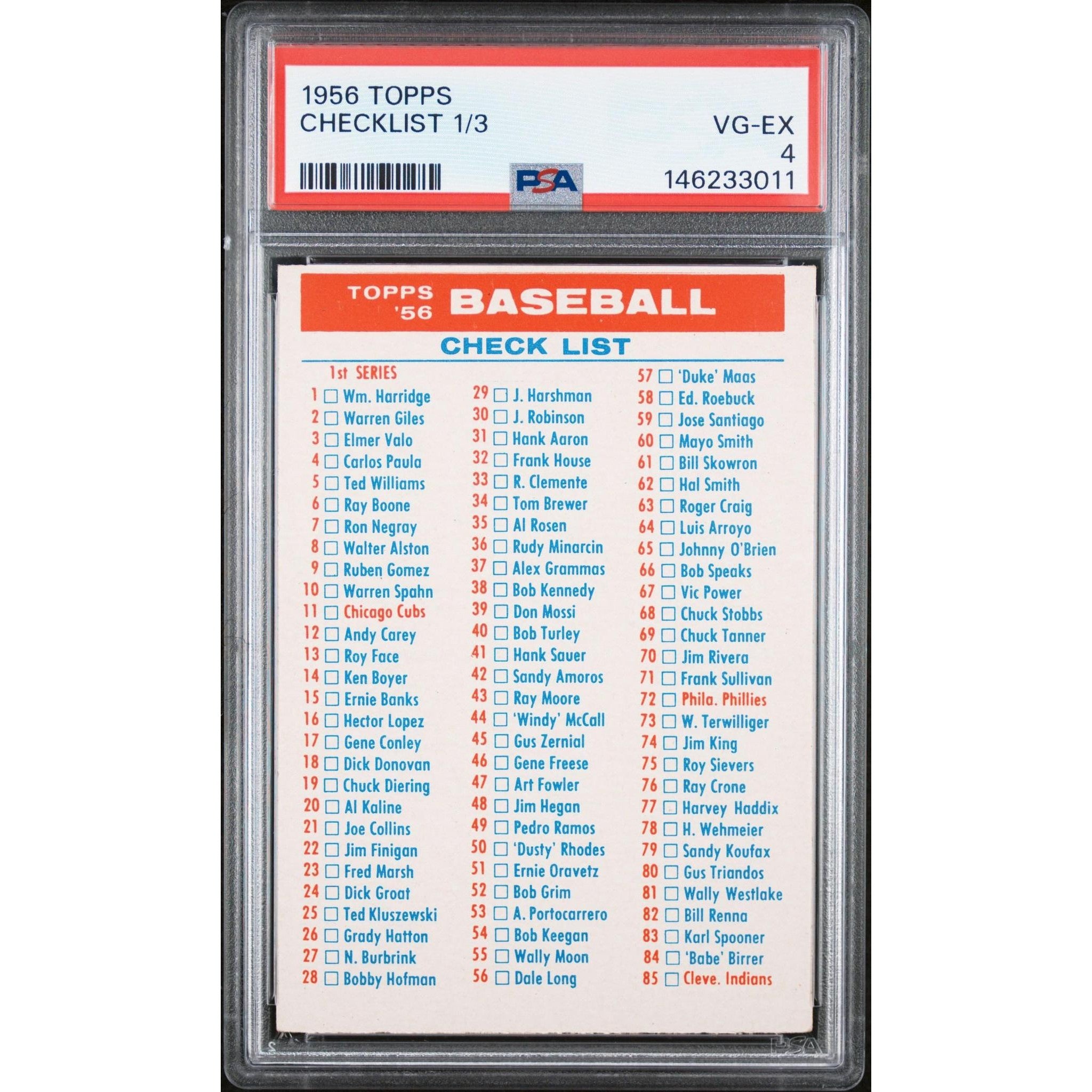 Checklist 1/3 1956 Topps PSA 4