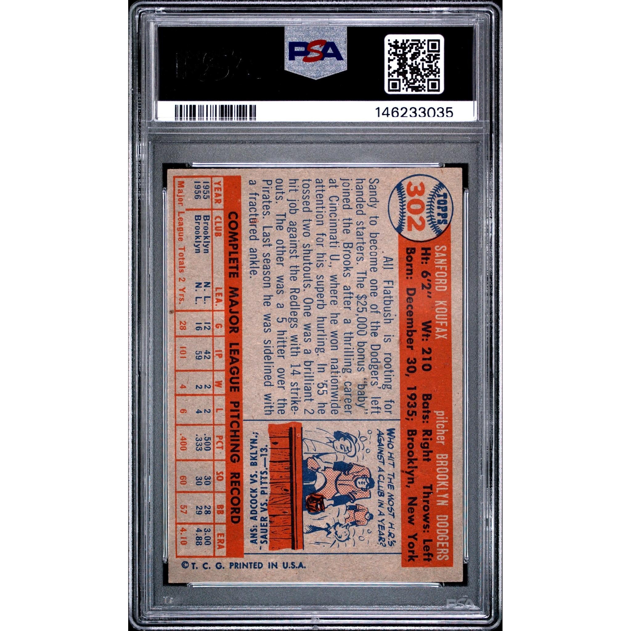 Sandy Koufax 1957 Topps #302 PSA 5