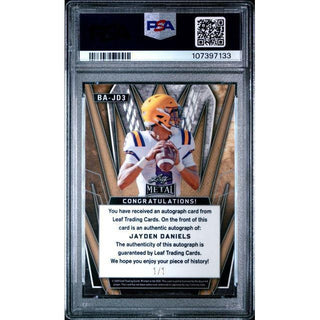Jayden Daniels 2024 Leaf Metal Autograph – Earth Mojo 1/1 #BAJD3 PSA 9
