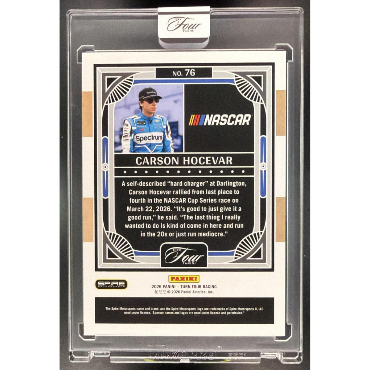2026 Panini Four Racing Carson Hocevar #76 46/49 Non-Graded