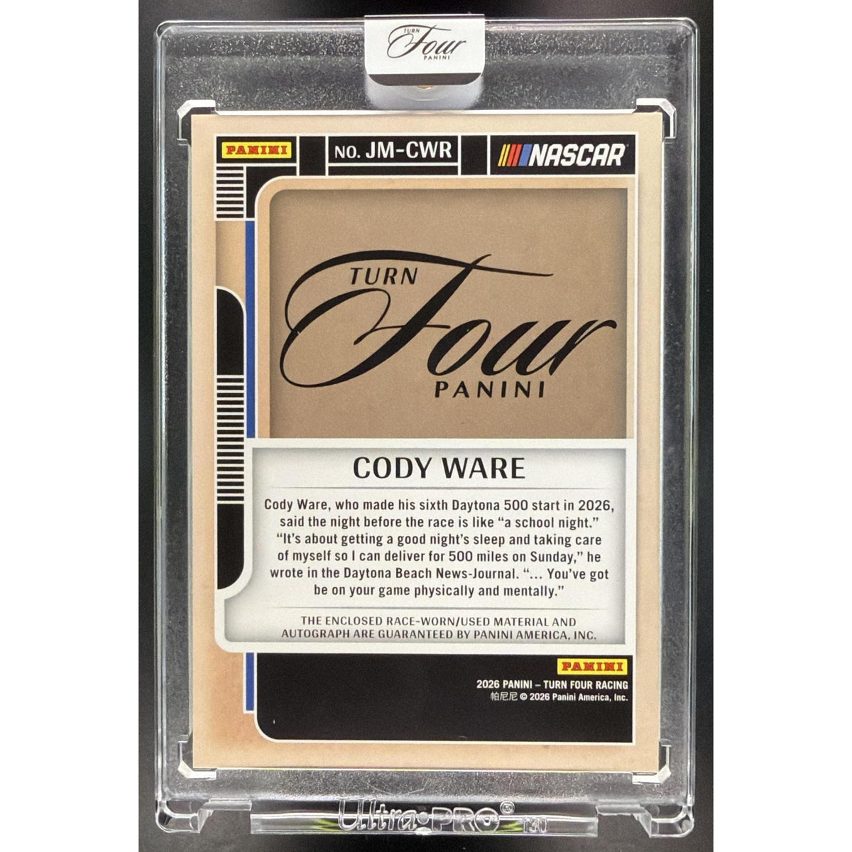 2026 Panini Turn Four Racing Cody Ware #JM-CWR Jumbo Memorabilia Auto Numbered11/35 - Non-Graded