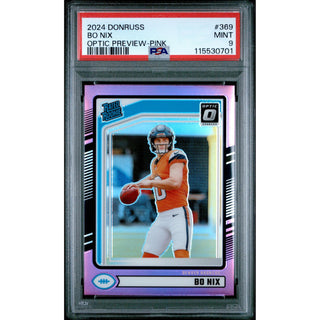 Bo Nix 2024 Donruss Optic Preview-Pink #369 – PSA 9
