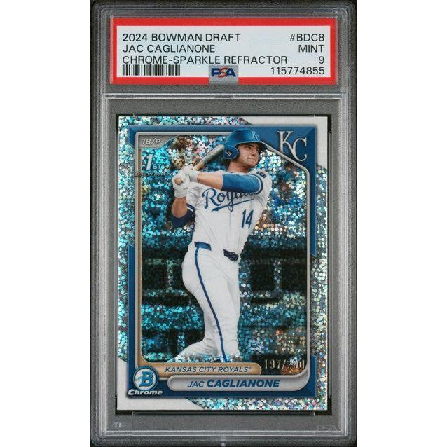 Jac Caglianone 2024 Bowman Draft Chrome Sparkle Refractor /200 #BDC8 PSA 9