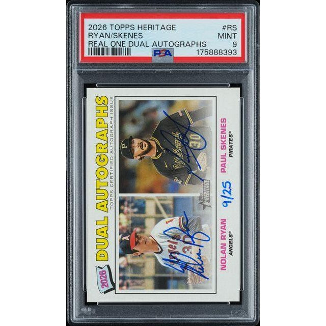 2026 Topps Heritage Baseball Nolan Ryan, Paul Skenes Real One Dual Autograph 9/25 #RS PSA 9