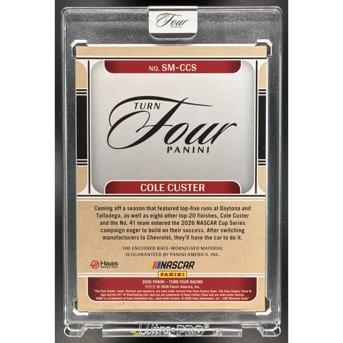 2026 Panini Four Racing Cole Custer #SM-CCS Sheet Metal Swatches 102/199 Non-Graded