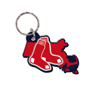 Boston Red Sox Freeform Keychain with Massachusetts Background – Officially Licensed MLB