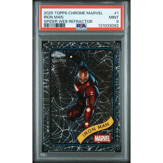 Iron Man 2025 Topps Chrome Marvel Spider Web Refractor #1 – PSA 9
