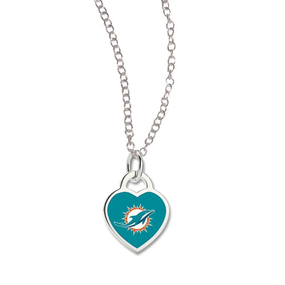 Miami Dolphins Heart Necklace with Glossy Insert – 18" Silver Chain