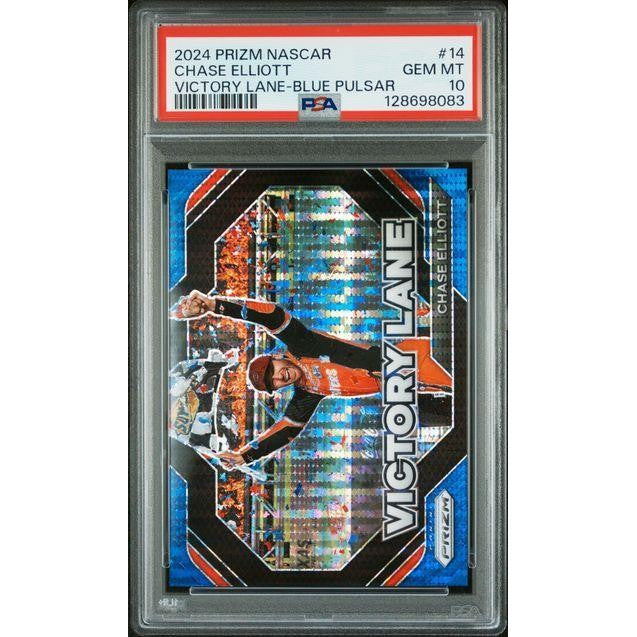 Chase Elliott 2024 Prizm NASCAR Victory Lane Blue Pulsar #14 PSA 10