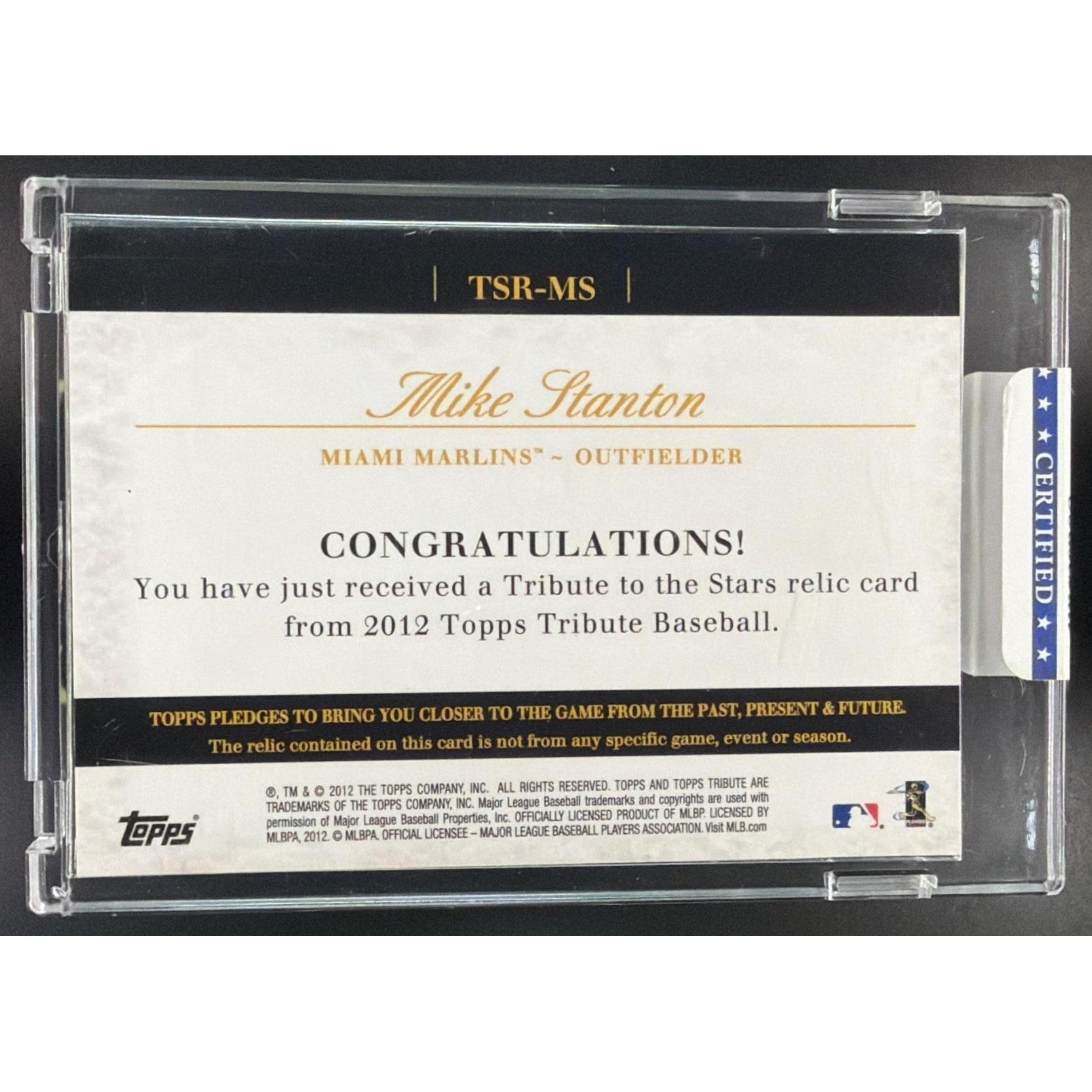 Mike Stanton 2012 Topps Tribute Tribute to the Stars Relics #TSR-MS #86/99 – Miami Marlins Baseball Card