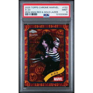 X-23 2025 Topps Chrome Marvel Iron Man Red & Gold Lazer #122 – PSA 9