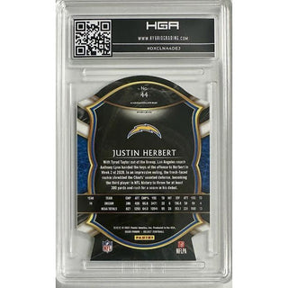 Justin Herbert 2020 Panini Select Concourse Neon Green Prizm Die-Cut #44 HGA 9.5