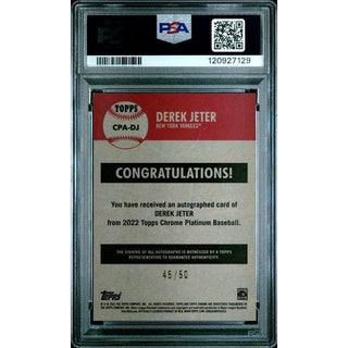 Derek Jeter 2022 Platinum Anniversary Autographs - Gold Refractor #DJ PSA 10