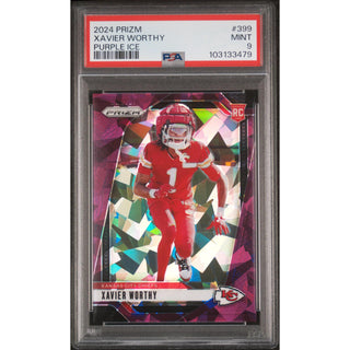 Xavier Worthy 2024 Prizm Purple Ice #399 PSA 9
