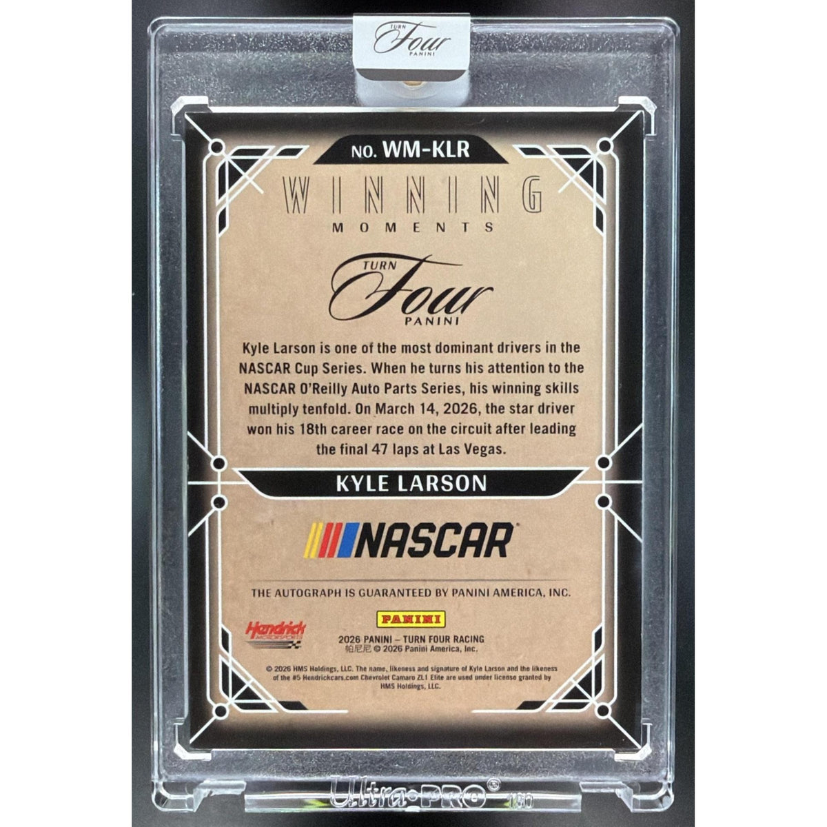 2026 Panini Four Racing Kyle Larson #WM-KLR Winning Moments Autographed 08/15 Non-Graded