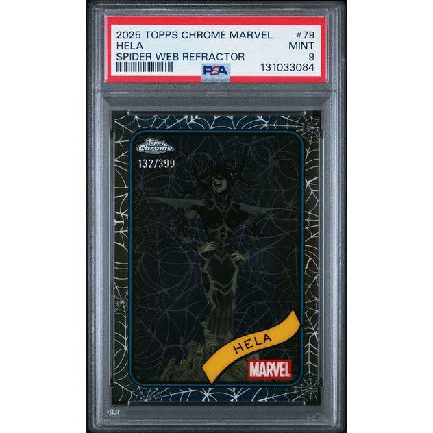 Hela 2025 Topps Chrome Marvel Spider-Web Refractor #79 – PSA 9