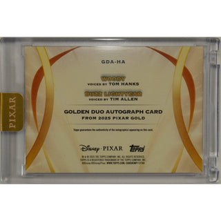 Woody & Buzz Lightyear 2025 Topps Pixar Gold #GDA-HA Autograph Card – Signed by Tom Hanks & Tim Allen